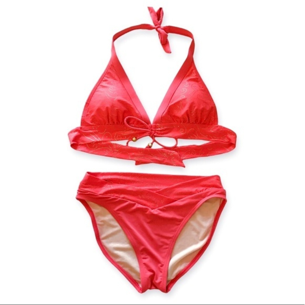 Ocean Dream Collection 2 Piece Swimsuit Halter Bikini in Pink Coral Size 14